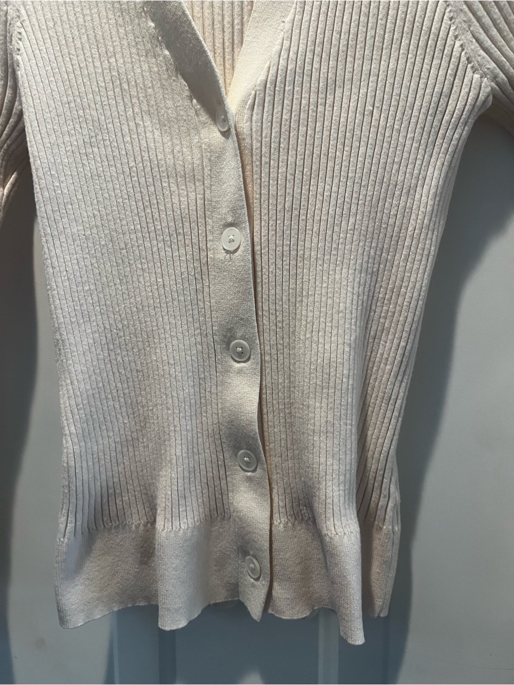 LOFT Pink Ribbed Button-Up Cardigan Sweater - Picture 4 of 6